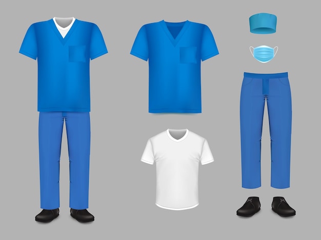 Vector medical uniform scrub set vector isolated illustration