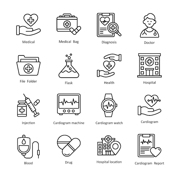 Medical vector outline icon set 1