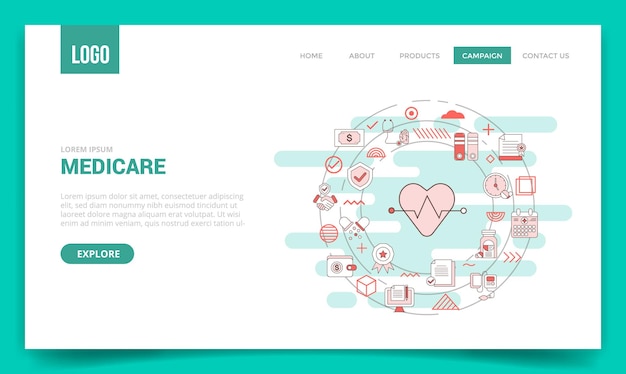 Medicare concept with circle icon for website template or landing page homepage