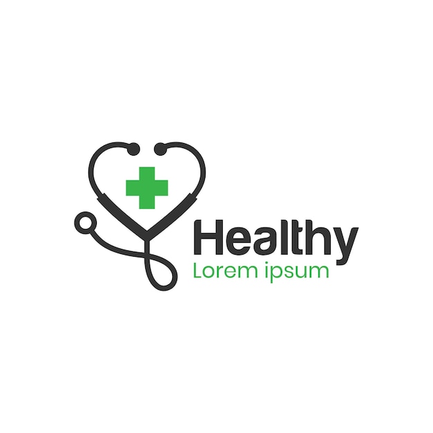 Medicine doctor logo with stethoscope and medical cross icon vector symbol for world health day element design