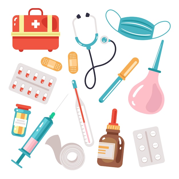 Medicine doctors tools isolated set 