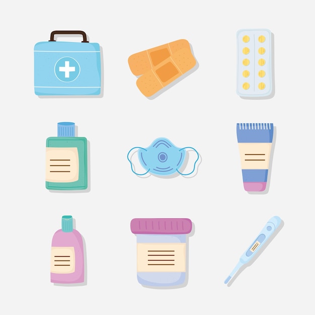 Medicine kits nine icons