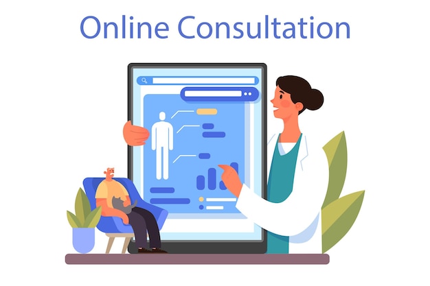 Medicine online service or platform. Healthcare specialist, modern medicine treatment, expertize and diagnostic. Online consultation. Flat vector illustration