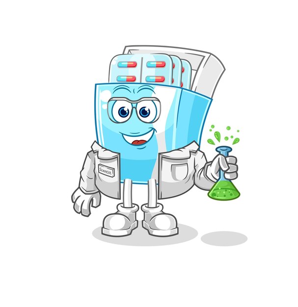 Medicine package scientist character cartoon mascot vector