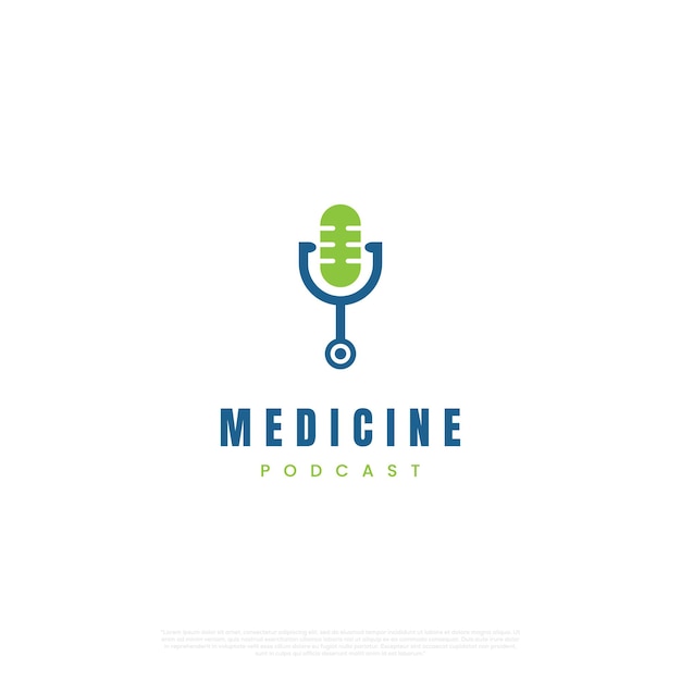 Medicine podcast logo design on isolated background microphone combine with stethoscope logo concept