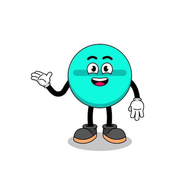 Medicine tablet cartoon with welcome pose