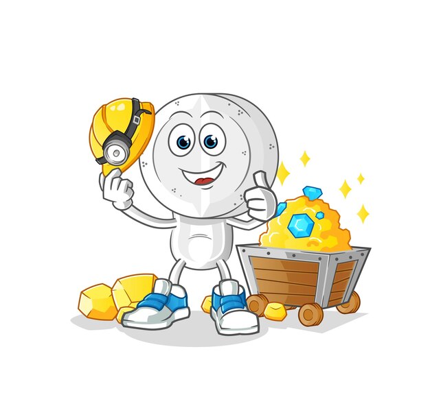 Medicine tablet head cartoon miner with gold character cartoon vector