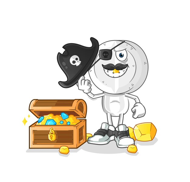 Medicine tablet head cartoon pirate with treasure mascot cartoon vector