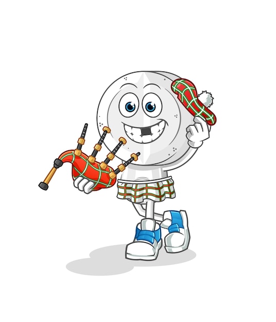 Vector medicine tablet head cartoon scottish with bagpipes vector cartoon character