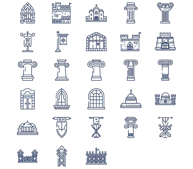 Medieval architecture and castle icon set