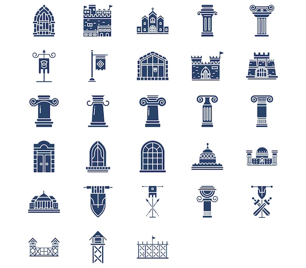 Medieval architecture and castle icon set