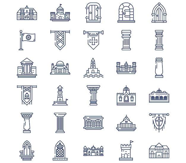 Medieval architecture and castle icon set