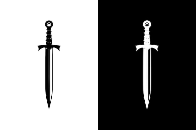 Medieval Black Sword Knight Knife Blade Silhouette logo design vector