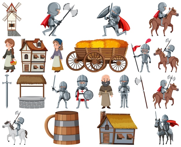 Medieval cartoon characters and objects