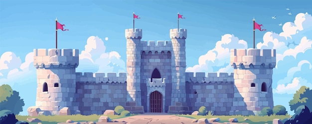 Medieval castle gatehouse with a portcullis and battlements Vector flat minimalistic isolated illustration