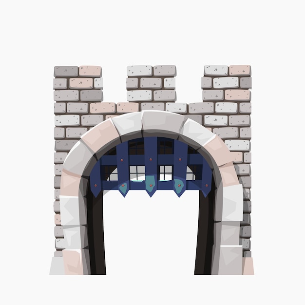 A medieval castle gates isolated front view