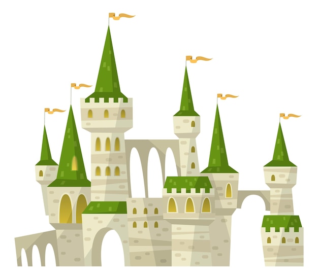 Medieval castle with green roofs Fairytale palace towers