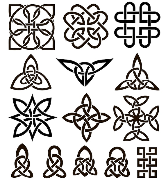 Medieval Celtic knot tattoo set Celtic Irish knots ornament Celtic symbols endless knot shape icon