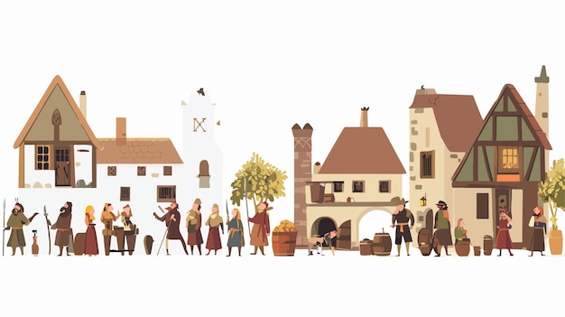 Vector medieval icon with houses taverns and village