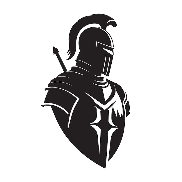 Medieval knight in armor vector logo Simple clean modern icon of a warrior with shield and helmet