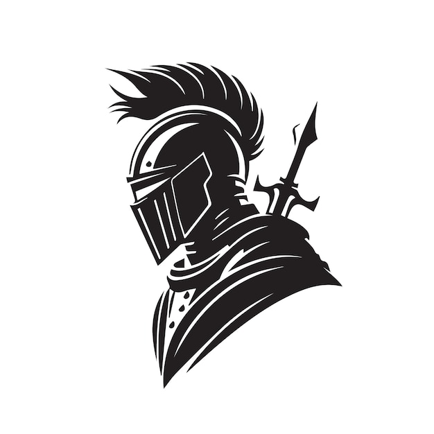 Medieval knight in armor vector logo Simple clean modern icon of a warrior with shield and helmet