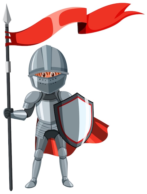 Medieval knight holding shield and flag