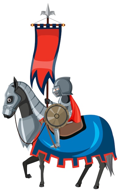 Vector medieval knight riding a horse on white background