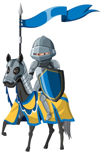 Medieval knight riding a horse on white background