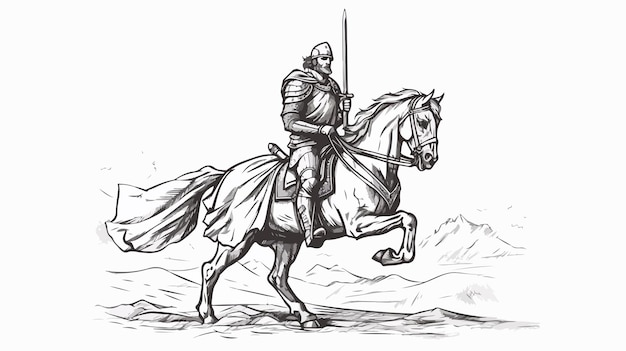 Vector medieval knight riding horse with armor and sword