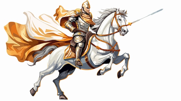 Medieval Knight on White Horse Jumping