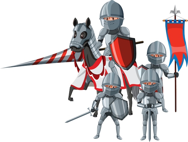 Medieval knights group on white background