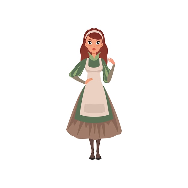 Vector medieval maid character in traditional dress vector illustration on a white background