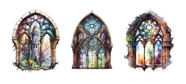 Medieval stained glass clipart isolated vector illustration