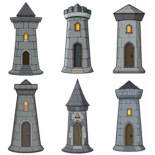 Medieval stone brick tower buildings Castle gatehouse fort watchtower Stone building Game rpg style