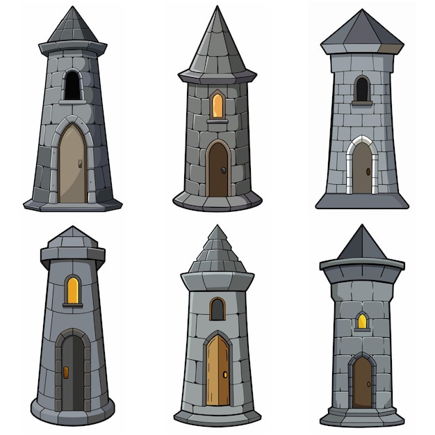 Medieval stone brick tower buildings Castle gatehouse fort watchtower Stone building Game rpg style