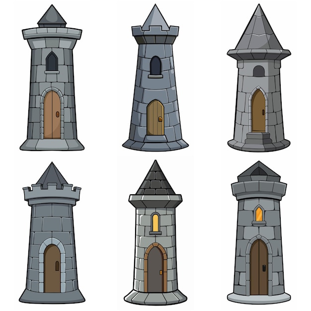 Medieval stone brick tower buildings Castle gatehouse fort watchtower Stone building Game rpg style