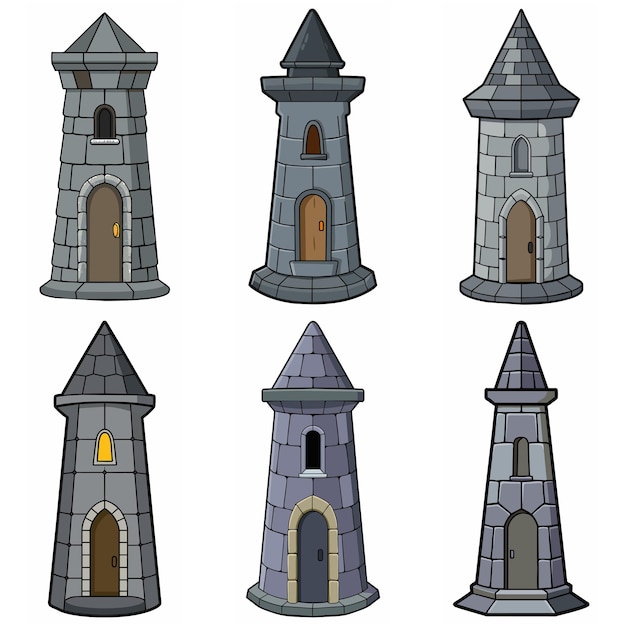 Medieval stone brick tower buildings Castle gatehouse fort watchtower Stone building Game rpg style