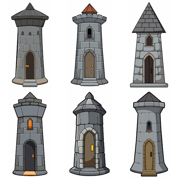 Medieval stone brick tower buildings Castle gatehouse fort watchtower Stone building Game rpg style