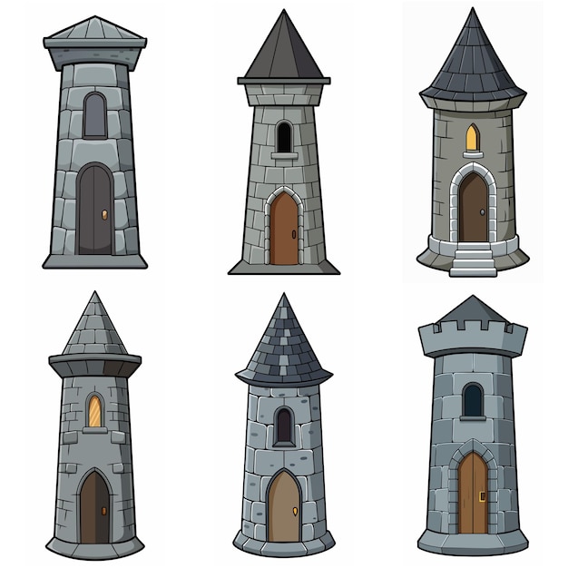 Medieval stone brick tower buildings Castle gatehouse fort watchtower Stone building Game rpg style