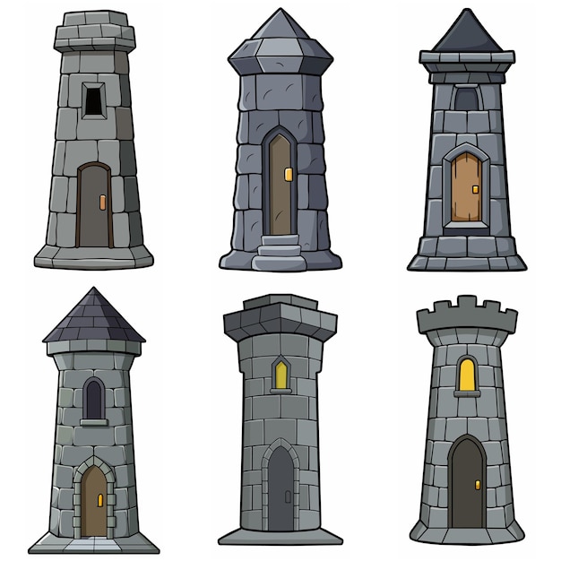 Medieval stone brick tower buildings Castle gatehouse fort watchtower Stone building Game rpg style