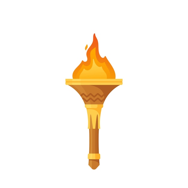 Medieval Torch Isolated Game Asset Ancient Flambeau With Burning Fire And Bright Sparks Glow Flaming Torchlight Icon