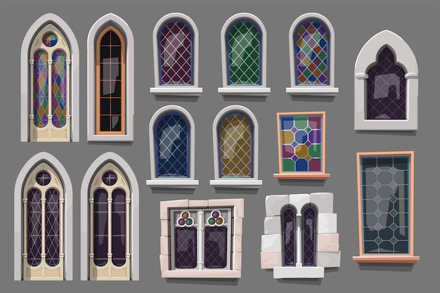 A medieval transparent windows in big set