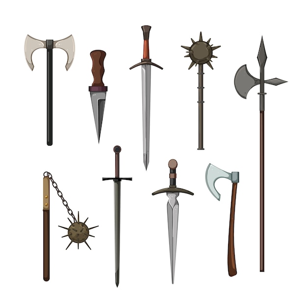 Medieval weapon set cartoon vector illustration