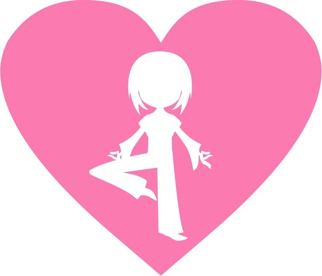 Meditating Heart Yoga Girl in Silhouette Illustration