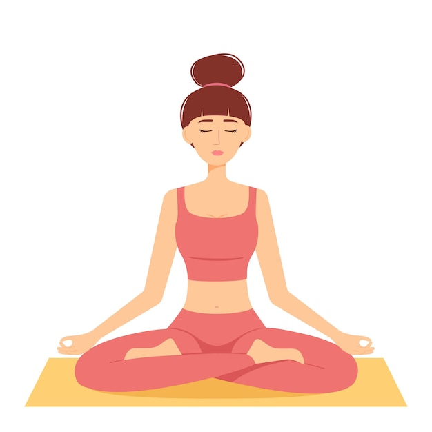 Meditating woman. Girl in lotus position practicing yoga, vector illustration