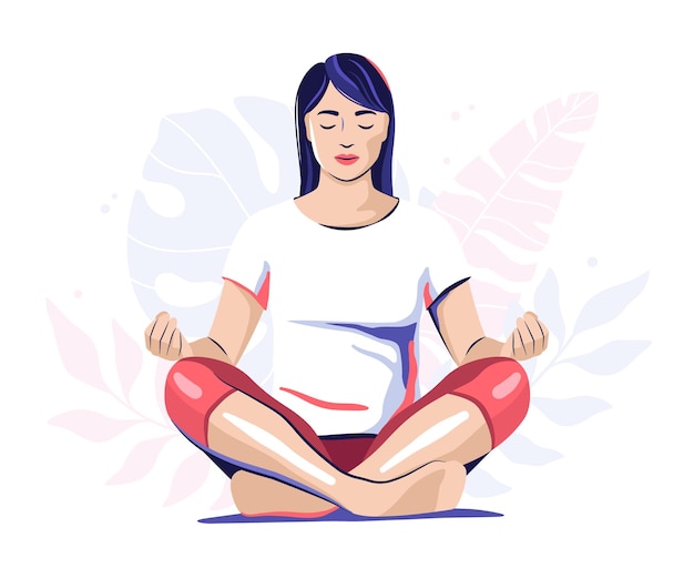 Meditating woman, yoga vector illustration