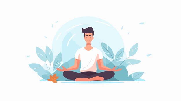 Vector meditation concept with diverse couple sitting in lotus pose