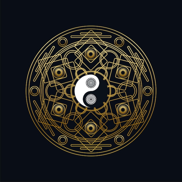 meditation icon template with golden yin yang sign in mandala