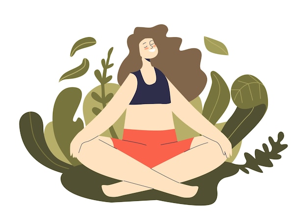 Meditation in nature: mindful woman meditating practice zen and yoga training