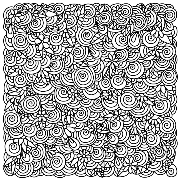 Meditative coloring page with doodle flowers spirals and swirls for creativity